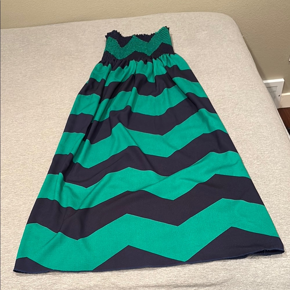 Green and Black Chevron Strapless Dress